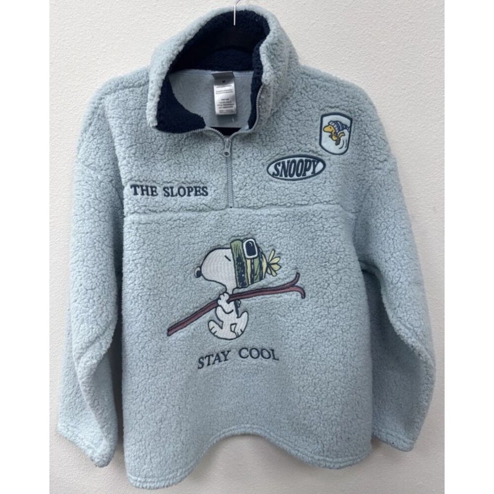 NEW Light Blue Sz XXL Embroidered SNOOPY Soft Sherpa Fleece Cozy Sweater PEANUTS - Picture 5 of 10